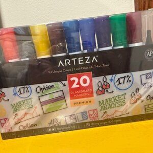Arteza Washable Glass Board Markers, Assorted Classic Colors, Non-Toxic - new